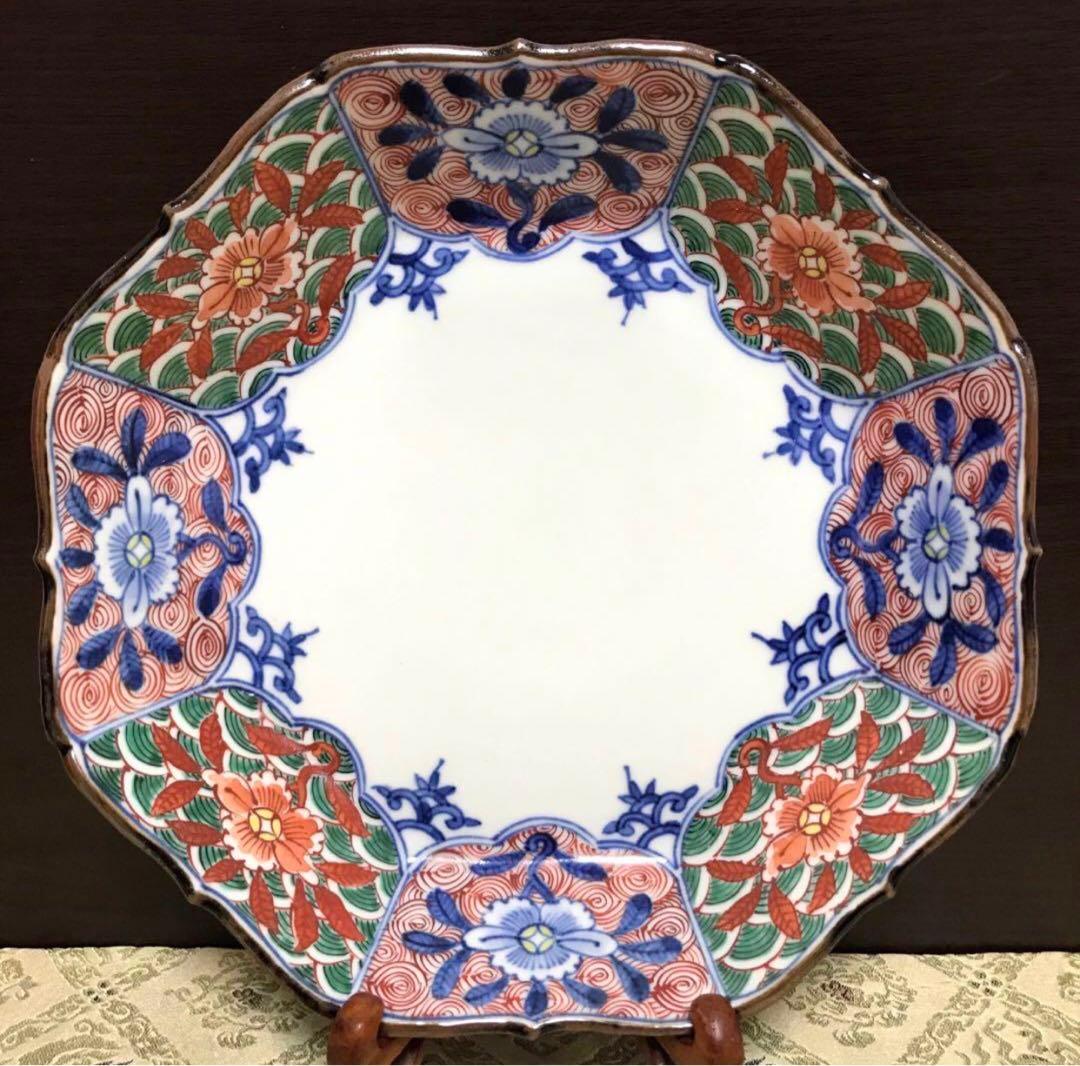 限定✨京焼 加藤雲泉 清水焼 6.7号 着彩間取花唐草 八角皿✨雲泉 中皿