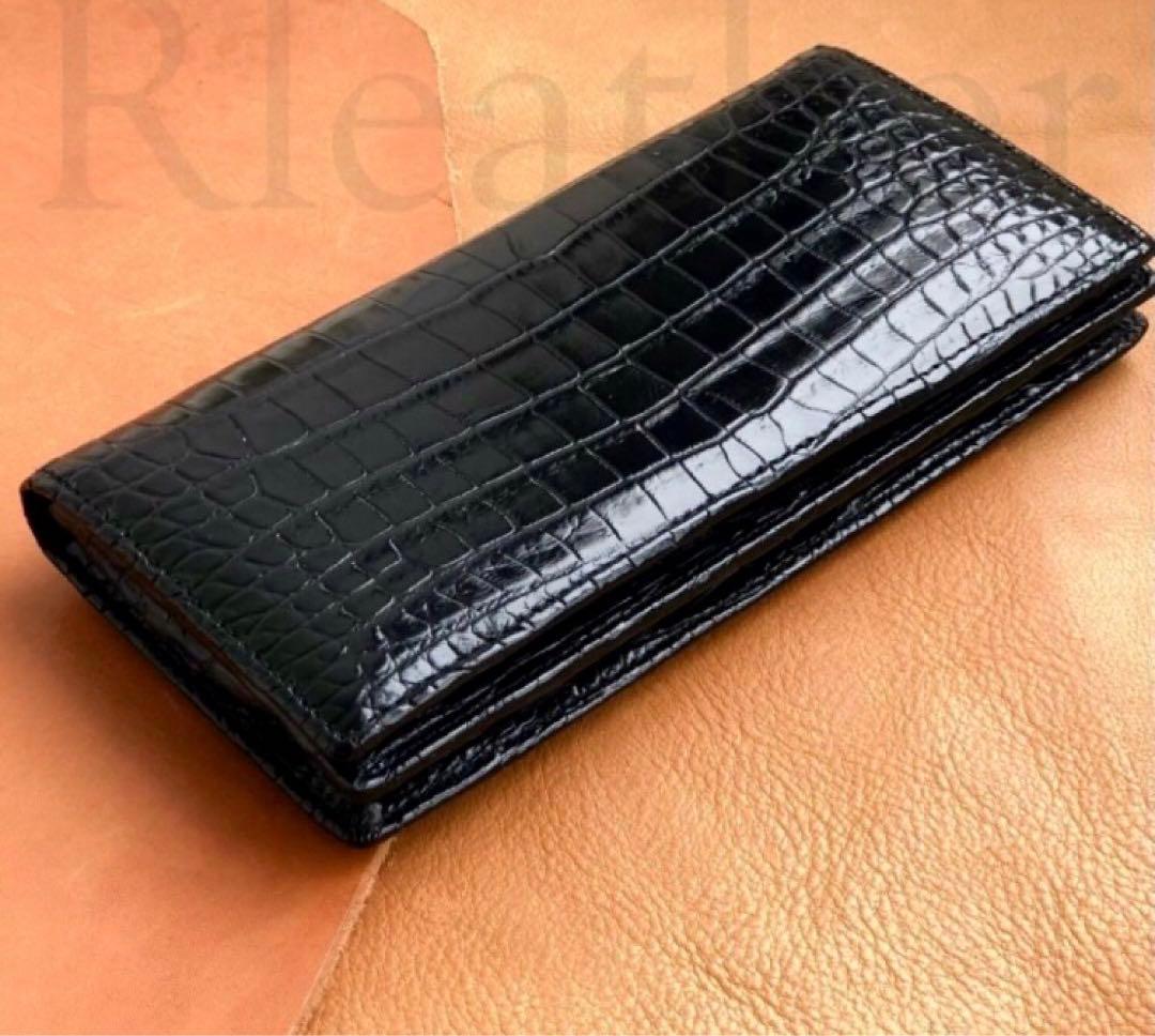 無双 クロコダイル 一枚革　ワニ革　クロコダイル　長財布 折り財布 二つ折り