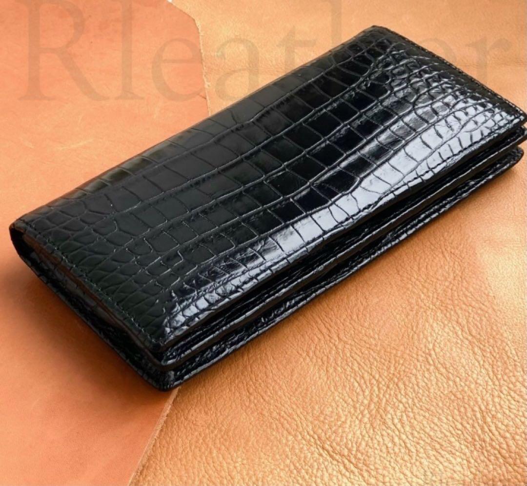 無双 クロコダイル 一枚革　ワニ革　クロコダイル　長財布 折り財布 二つ折り
