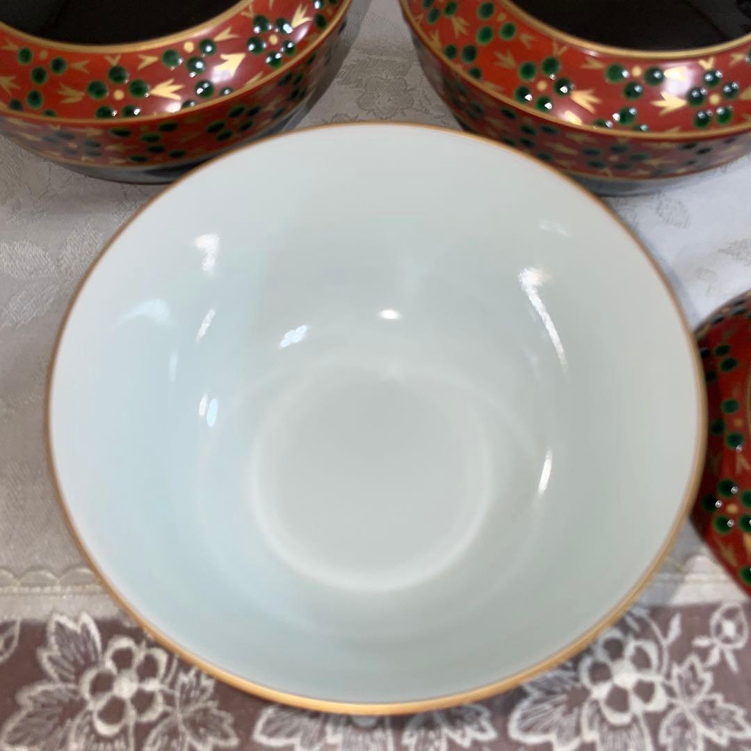 京焼 清水焼 貴古窯 黒袖立地梅花紋 金彩 飯碗碗 5客セット 未使用