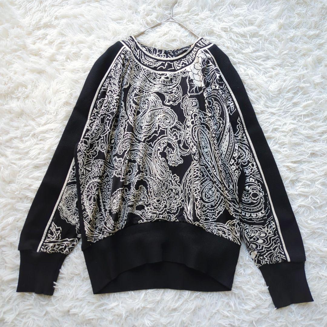 LEONARDレオナール☆ペイズリーフラワープリントニット　白黒