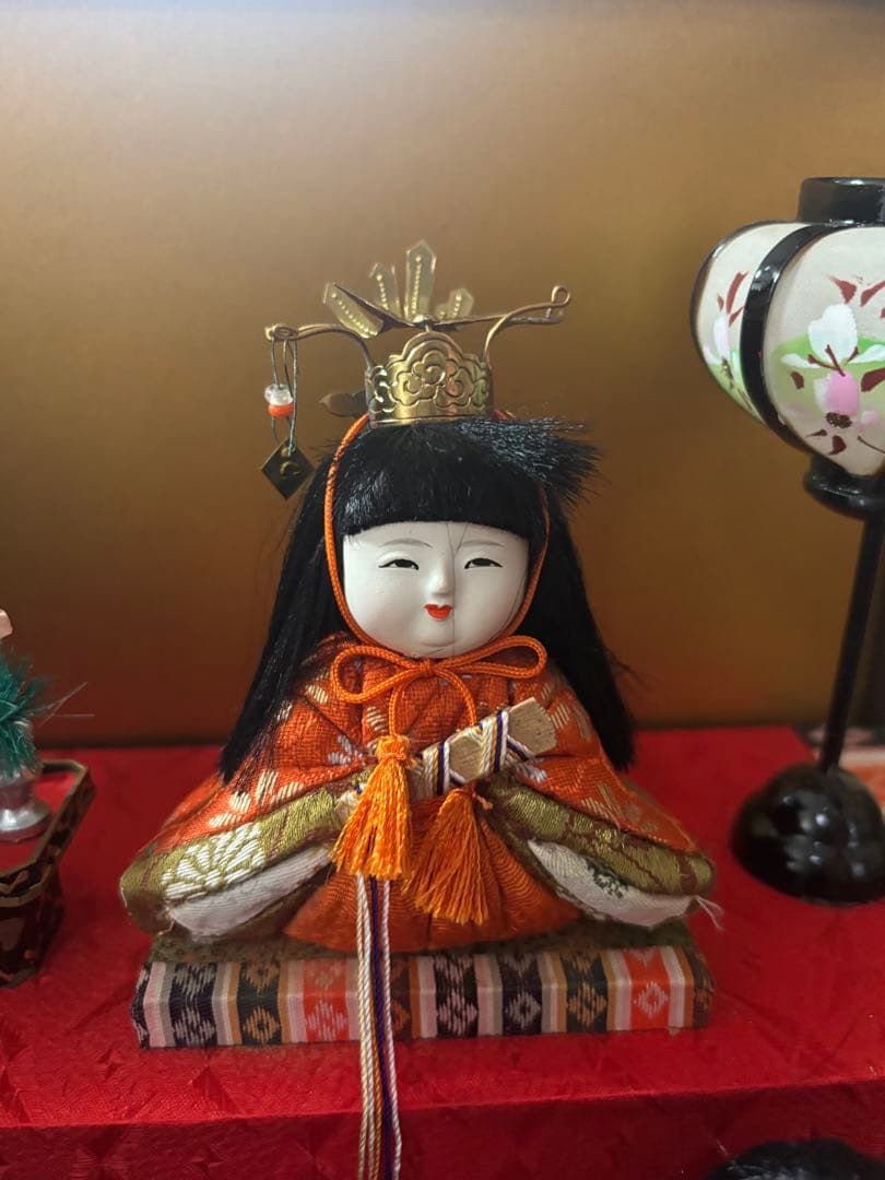 昭和レトロ・可愛い木目込み　雛人形セット 5段15体 ガラスケース付き