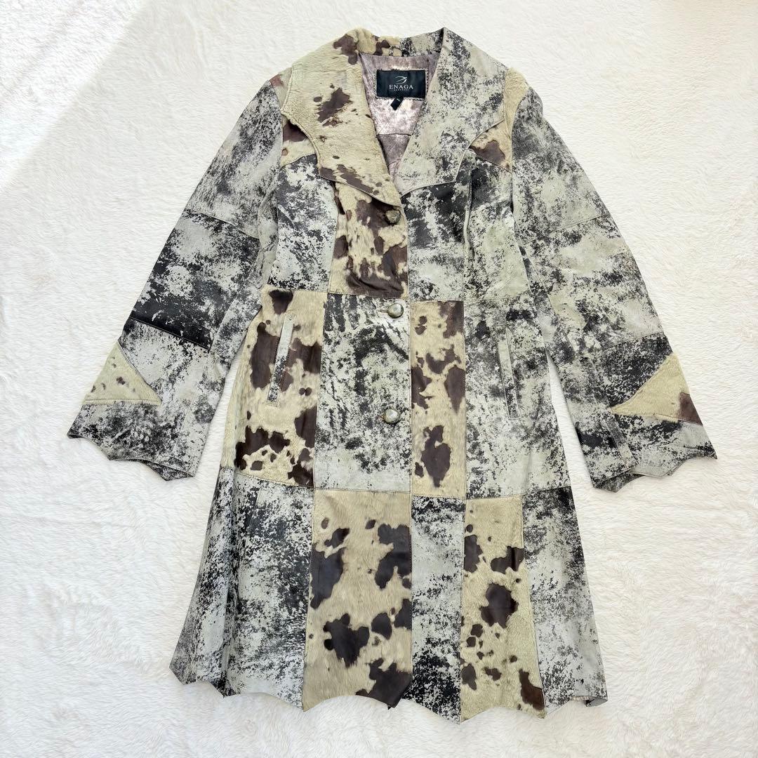 ENAGA パッチワークレザーロングコート　2XL ギザギザカット　派手　香港製