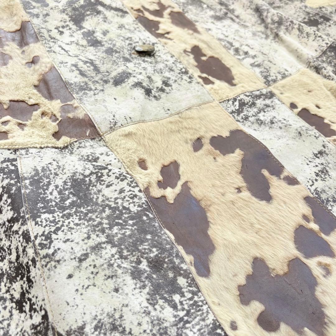 ENAGA パッチワークレザーロングコート　2XL ギザギザカット　派手　香港製