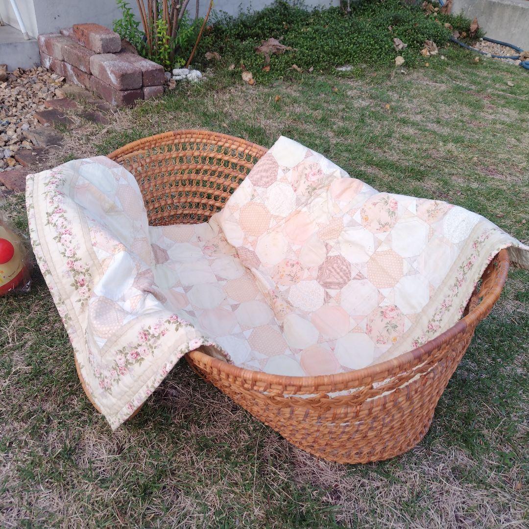 アンティーク ベビーバスケット 昭和レトロ 日本製 ラタン 籐 かご ゆりかご