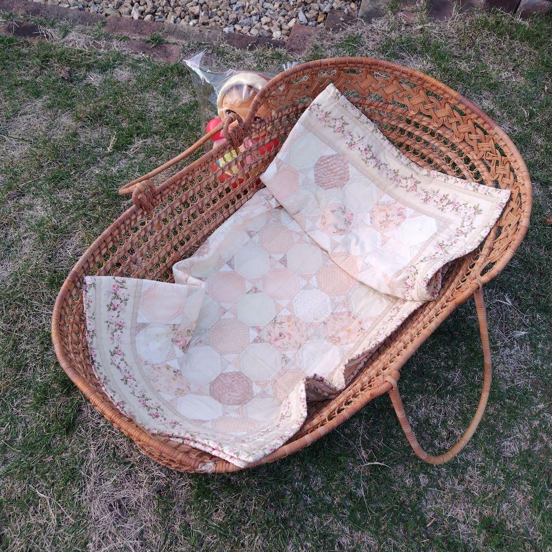 アンティーク ベビーバスケット 昭和レトロ 日本製 ラタン 籐 かご ゆりかご