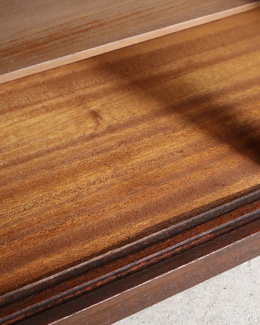 13(金)までお値下げ中 モールガラスのラワン材ローボード　古道具 古家具 昭和