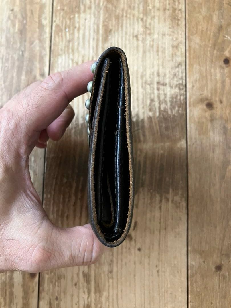 RRL DOUBLERL スタッズ 折り畳み財布 黒 レザー ダブルアールエル