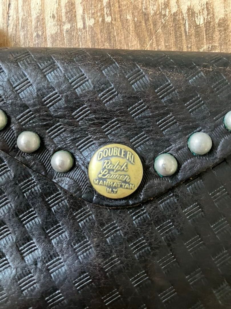 RRL DOUBLERL スタッズ 折り畳み財布 黒 レザー ダブルアールエル