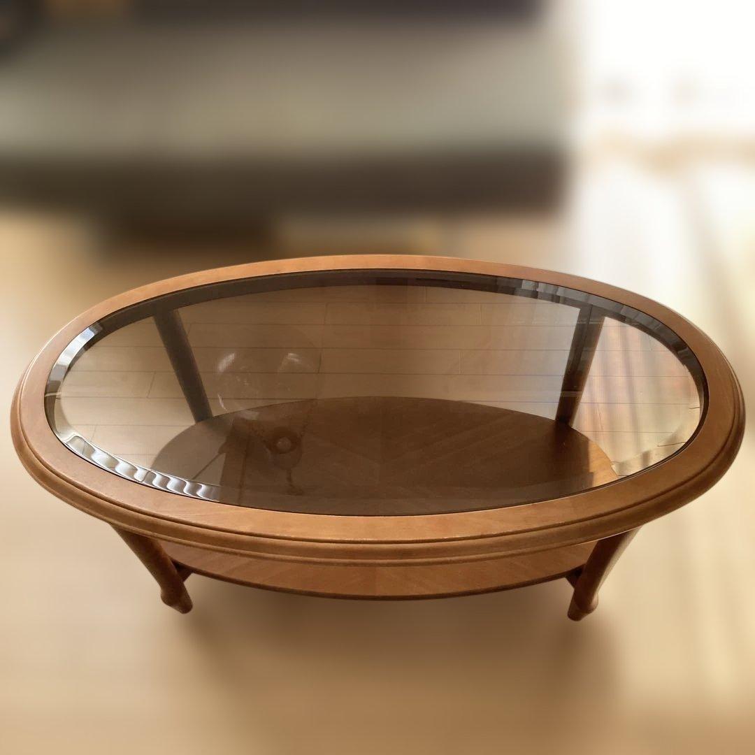 マルニ木工　オーバル　木製ガラステーブル　センターテーブル