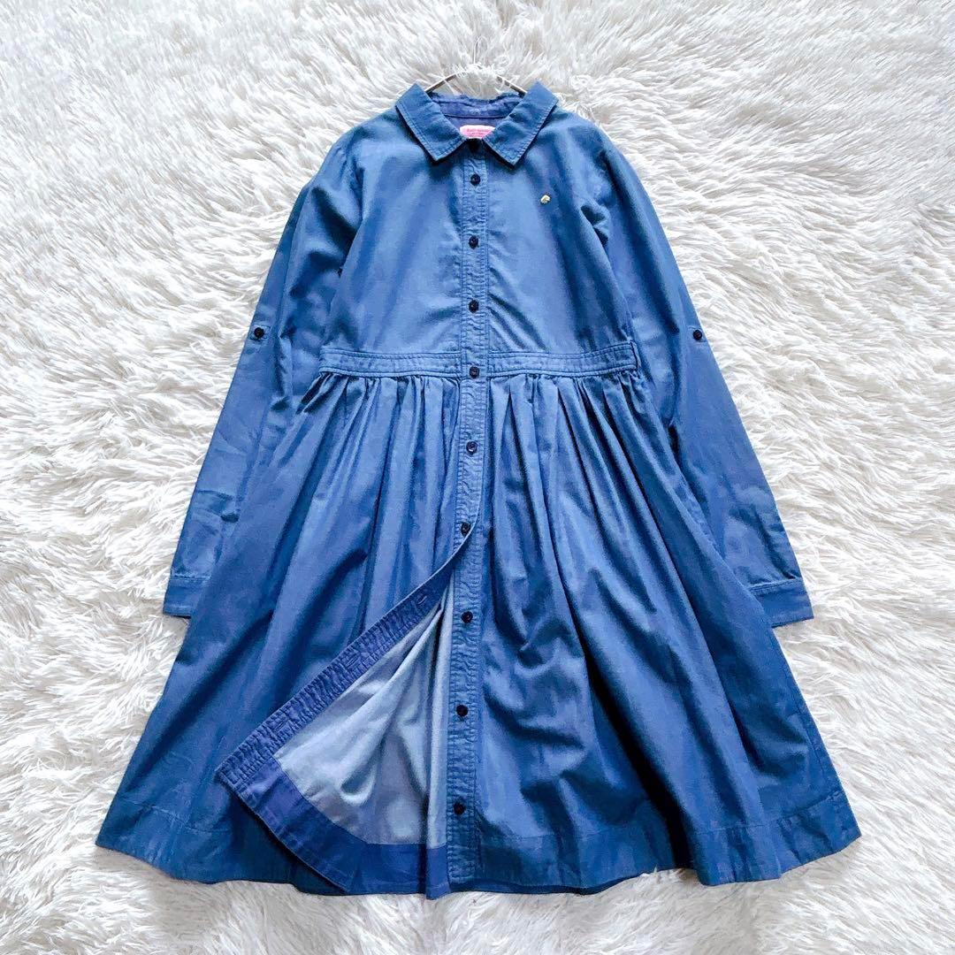 【美品】kate spade　デニムシャツワンピース　近年モデル　青　160／S