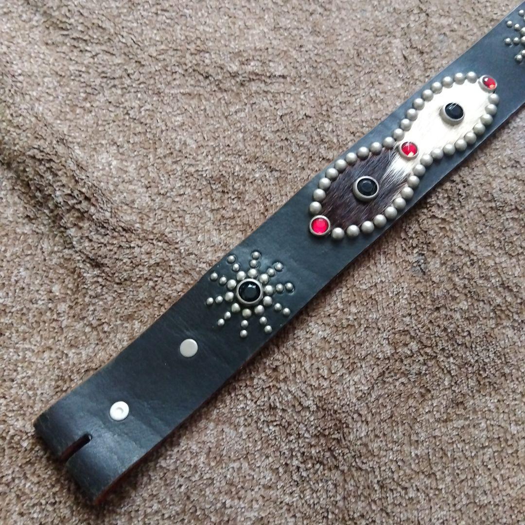 34inch ハラコ ピーナッツ レザー スタッズベルト ブラック