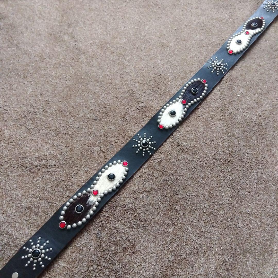 34inch ハラコ ピーナッツ レザー スタッズベルト ブラック