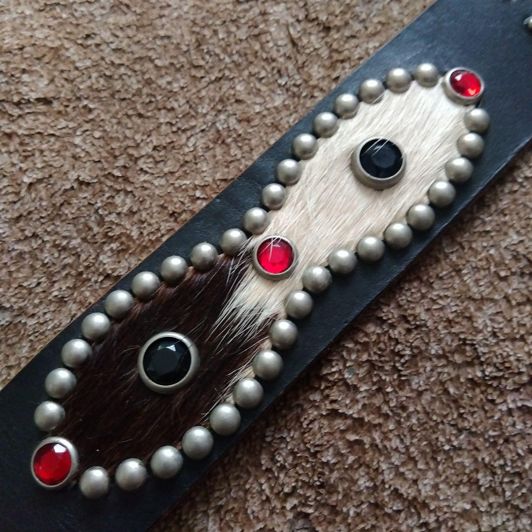 34inch ハラコ ピーナッツ レザー スタッズベルト ブラック