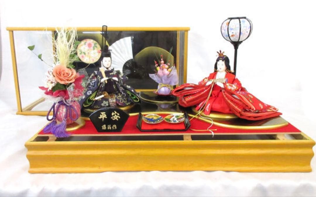 SALE平安親王飾り 藤扇作 オルゴール付新品ガラスケース入 128000円相当