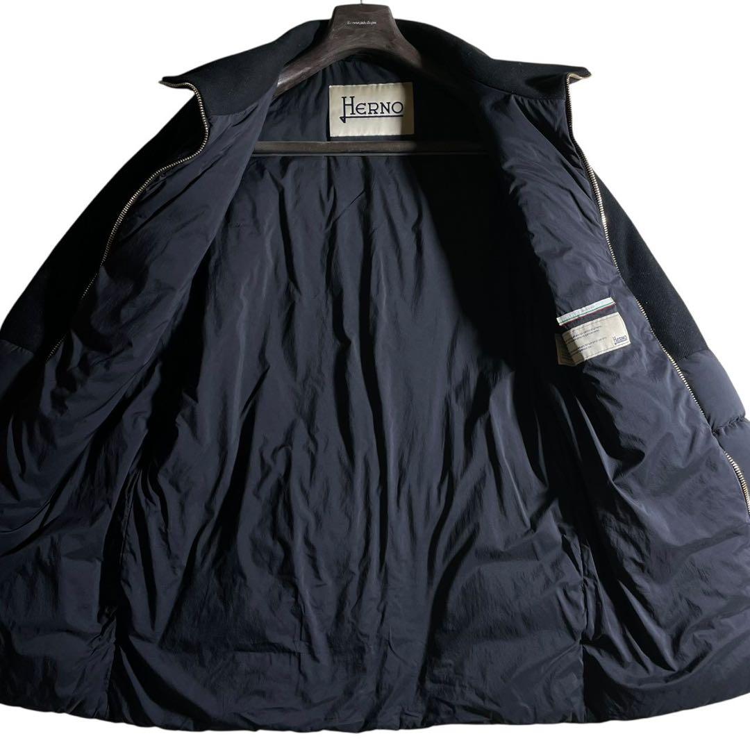 ①HERNO ヘルノ Aライン コンビダウンコート ネイビー系 レディース