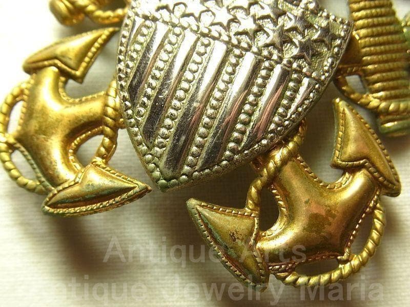 【us565】第二次世界大戦 アメリカ 海軍 将校帽子 銀925バッチ USA