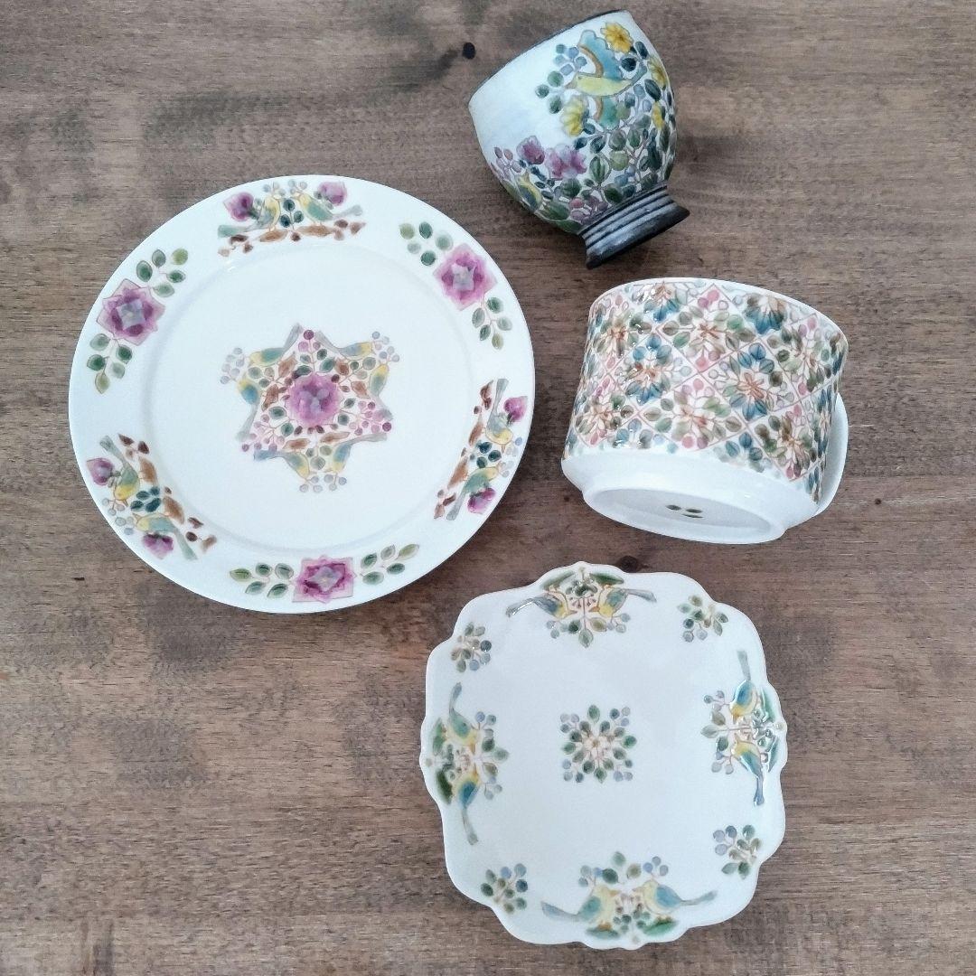 岳中爽果さん　上絵　カップ　皿　脚付カップ