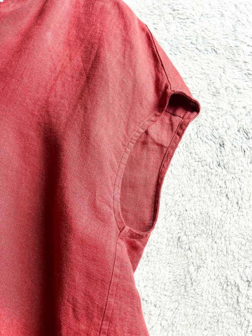 【23区】LIBECO 麻100% キーネックフレンチスリーブブラウス 赤 38