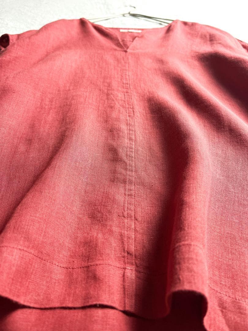 【23区】LIBECO 麻100% キーネックフレンチスリーブブラウス 赤 38