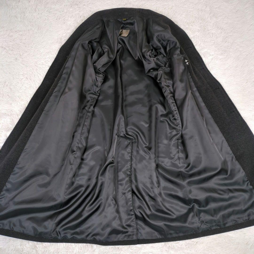 美品【希少サイズ L】サンヨー　カシミヤ混　マキシ丈　ロングコート　比翼ボタン