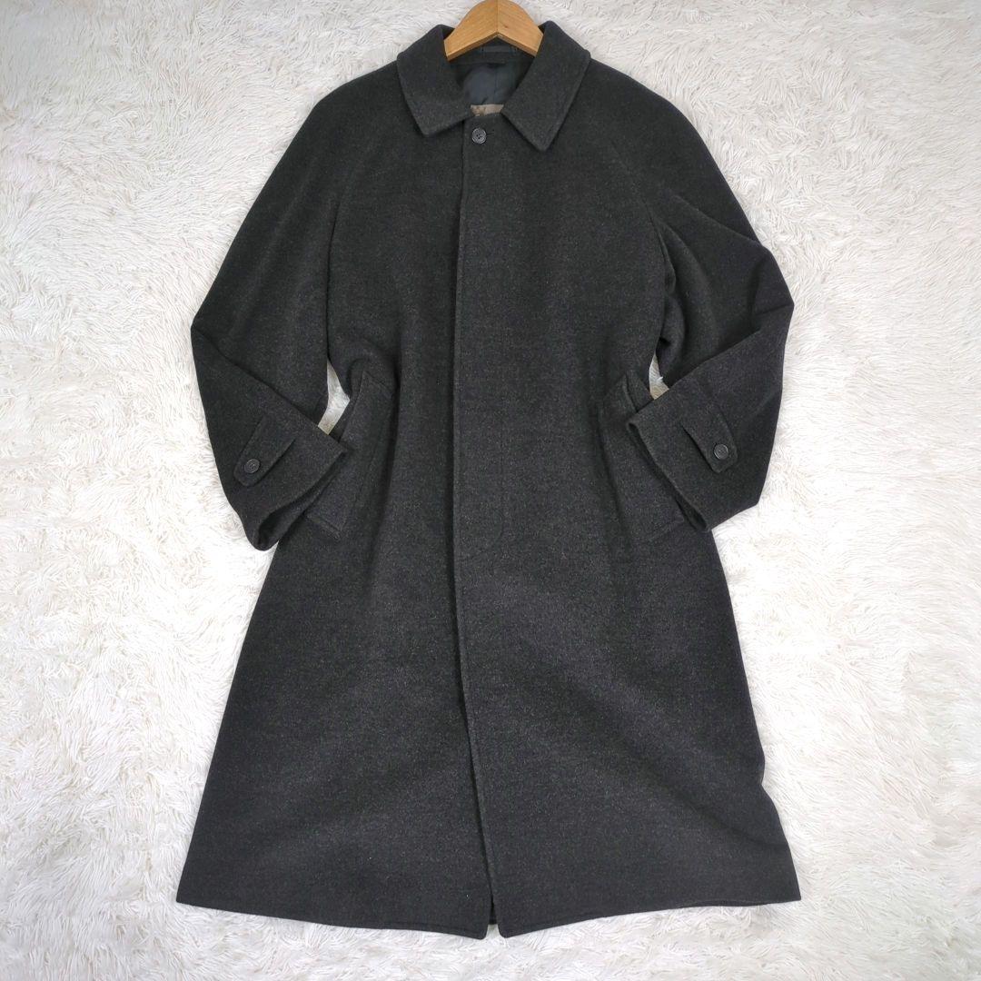 美品【希少サイズ L】サンヨー　カシミヤ混　マキシ丈　ロングコート　比翼ボタン