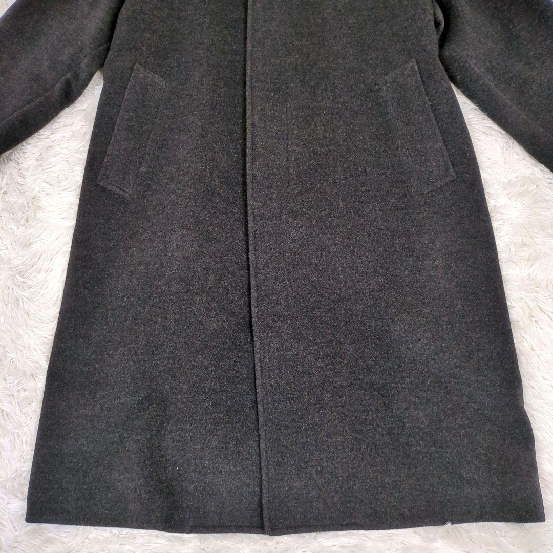 美品【希少サイズ L】サンヨー　カシミヤ混　マキシ丈　ロングコート　比翼ボタン