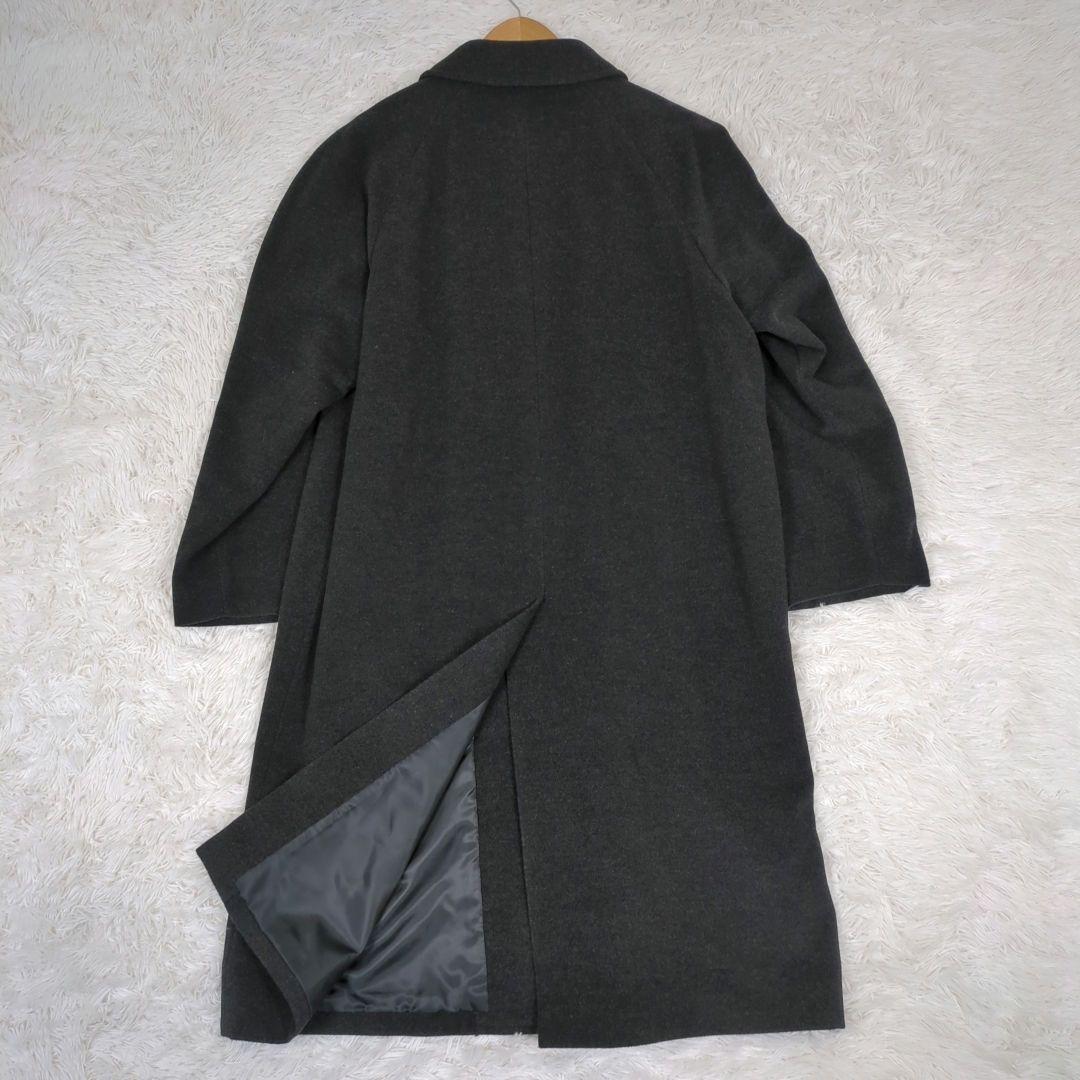 美品【希少サイズ L】サンヨー　カシミヤ混　マキシ丈　ロングコート　比翼ボタン