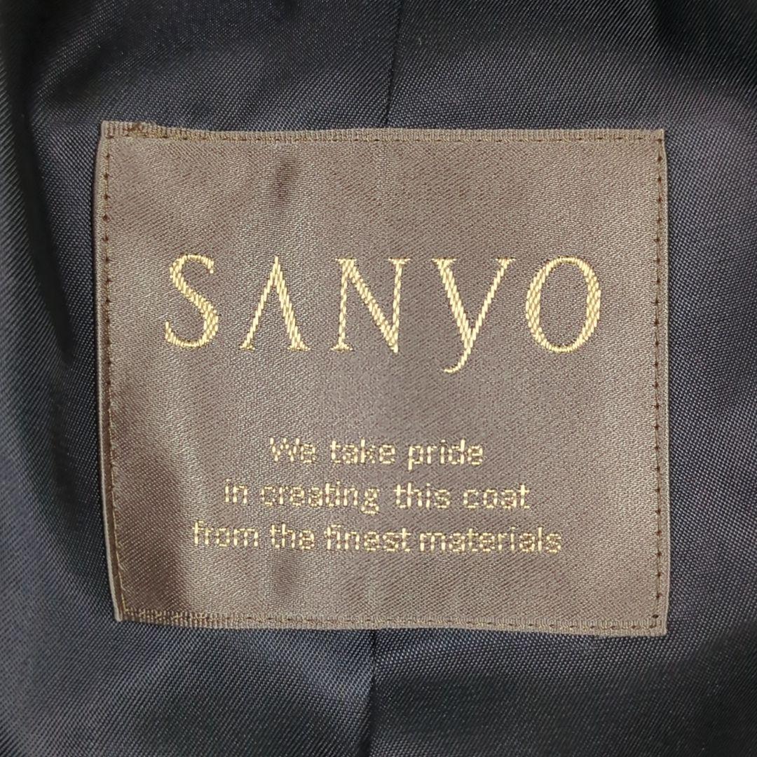 美品【希少サイズ L】サンヨー　カシミヤ混　マキシ丈　ロングコート　比翼ボタン