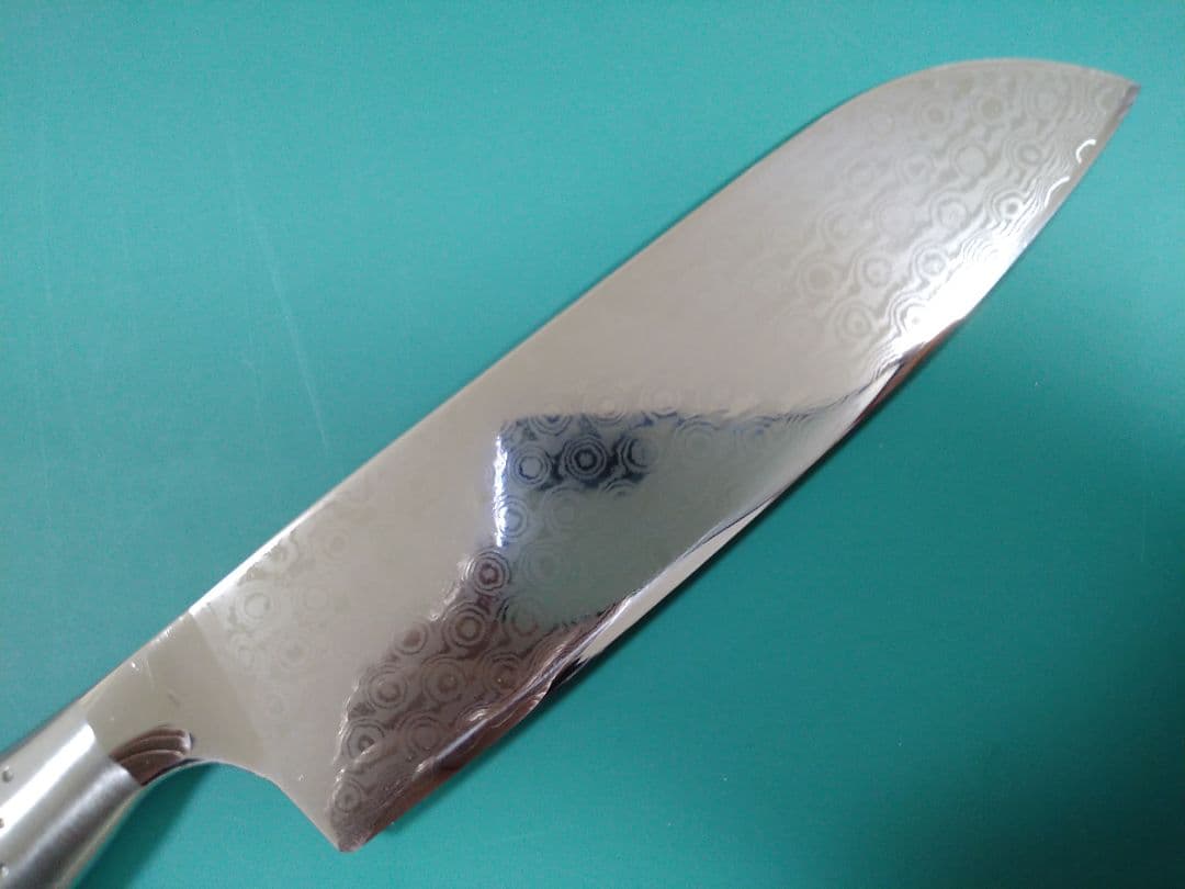 新品　マイヤー　三徳　67層ダマスカス　本刃付け済　オールステンレス　極切れ