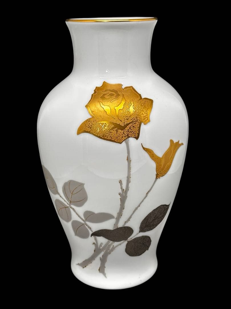 大倉陶園 金蝕バラ 28cm 陶器花瓶 OKURA 元箱