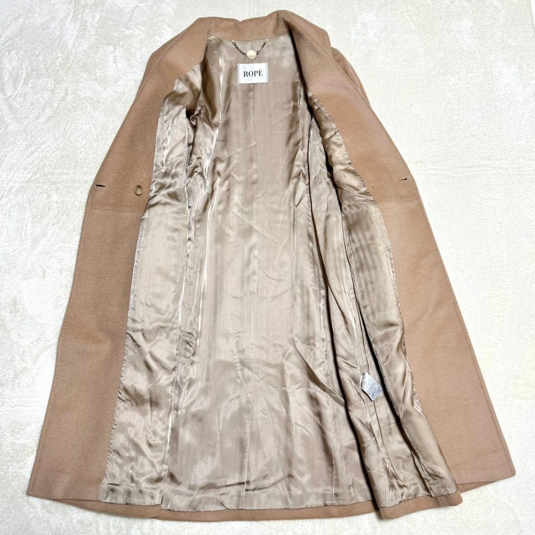 美品 ロペ カシミヤ混 ビッグカラー ロングコート ベルト キャメル 40