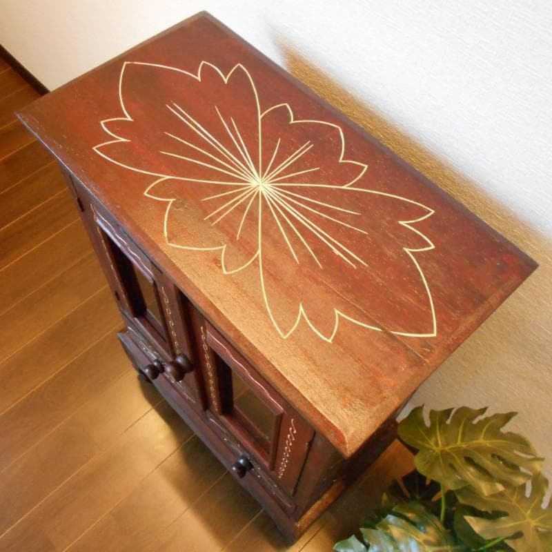 花柄模様 猫足 キャビネット アジアン家具 バリ家具 収納家具 完成品家具