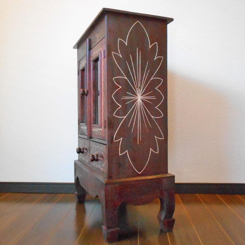 花柄模様 猫足 キャビネット アジアン家具 バリ家具 収納家具 完成品家具