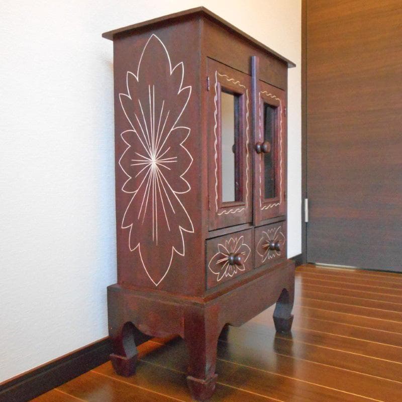 花柄模様 猫足 キャビネット アジアン家具 バリ家具 収納家具 完成品家具