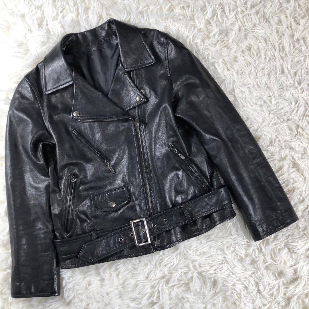 【美品✨】本革 ダブルライダースジャケット 羊革 イタリア トレンド 軽量 M