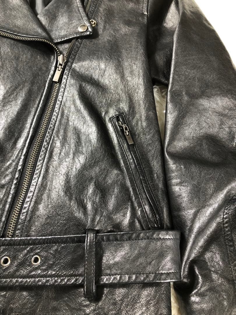 【美品✨】本革 ダブルライダースジャケット 羊革 イタリア トレンド 軽量 M