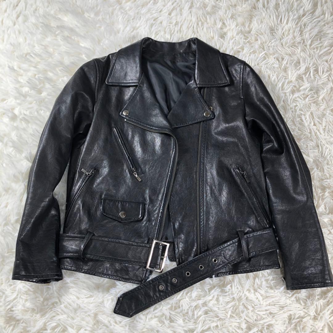 【美品✨】本革 ダブルライダースジャケット 羊革 イタリア トレンド 軽量 M