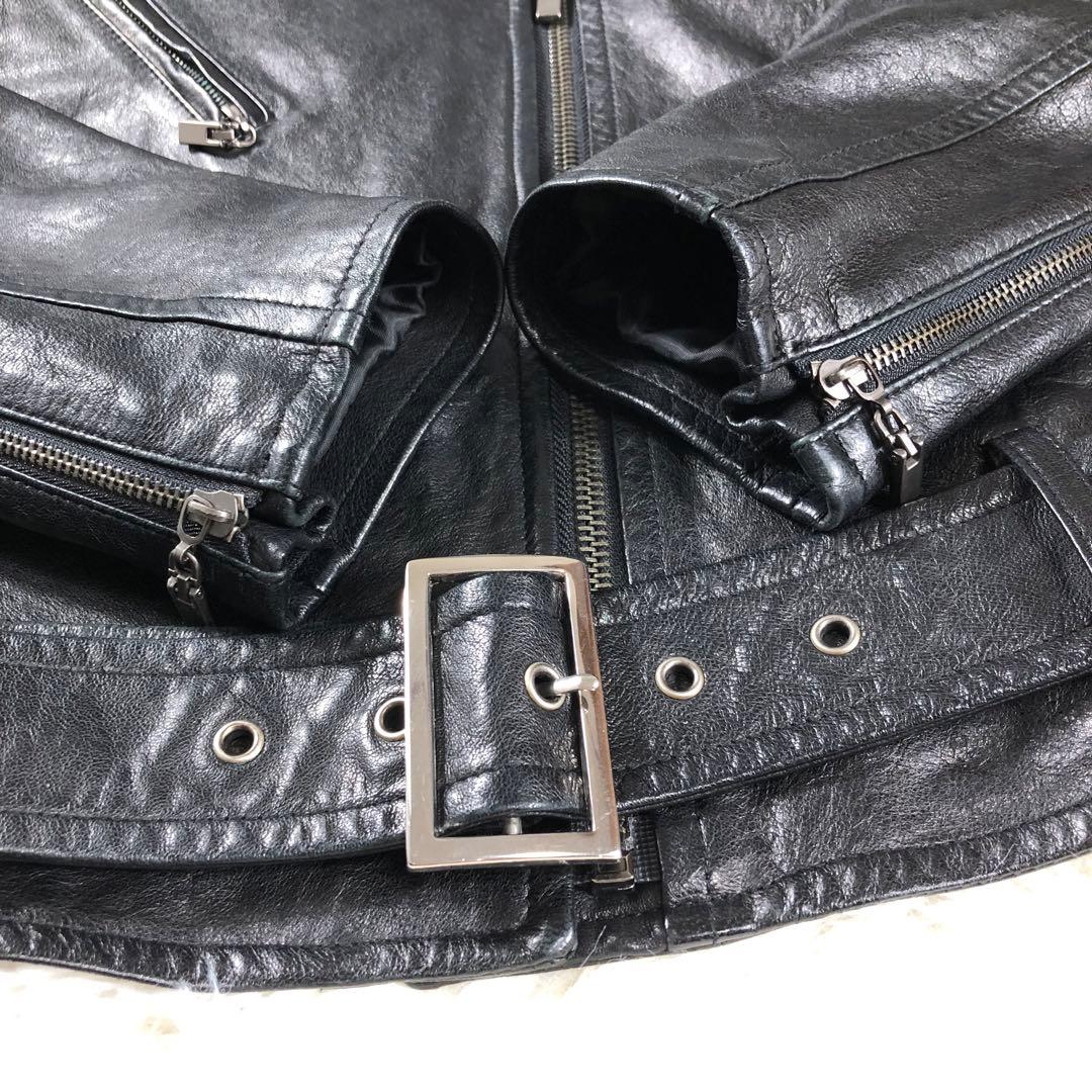 【美品✨】本革 ダブルライダースジャケット 羊革 イタリア トレンド 軽量 M