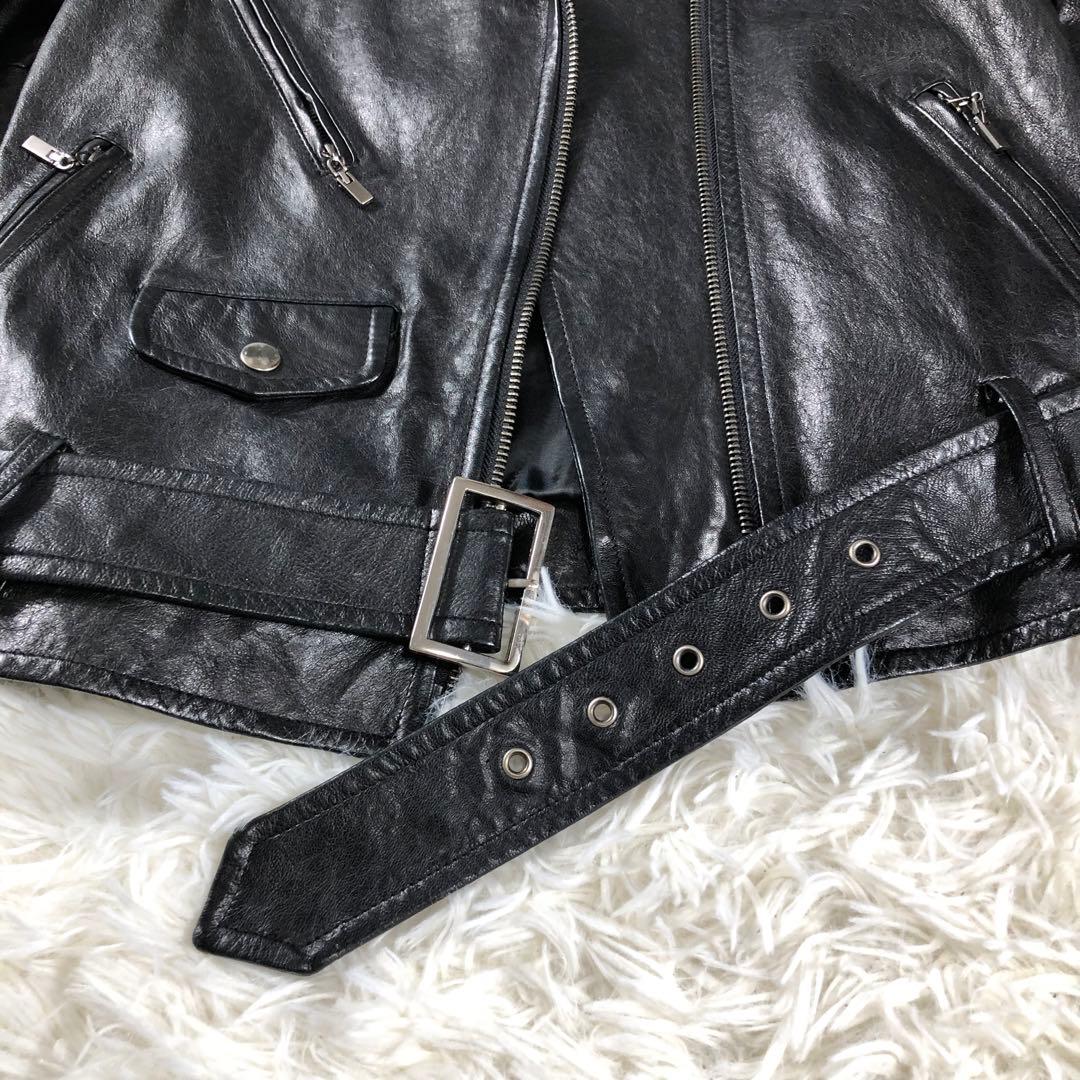 【美品✨】本革 ダブルライダースジャケット 羊革 イタリア トレンド 軽量 M