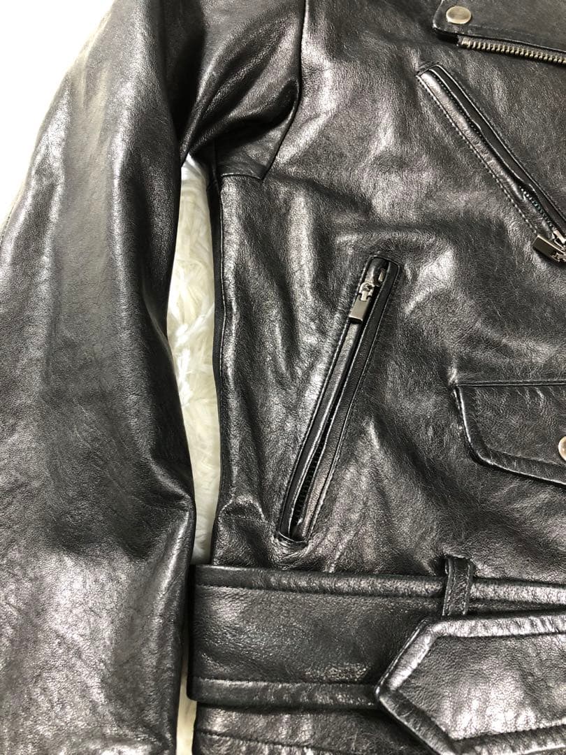 【美品✨】本革 ダブルライダースジャケット 羊革 イタリア トレンド 軽量 M