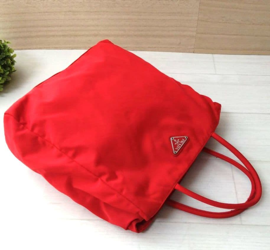 良品 PRADA プラダ トートバッグ ハンドバッグ　ナイロン　レッド　赤
