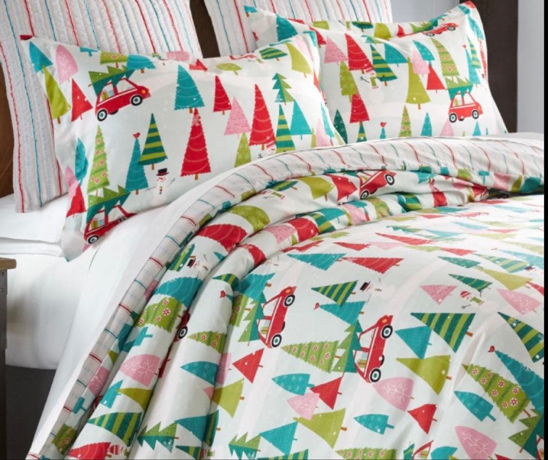 ツリー 雪だるま カバー 掛け布団　赤い車　プレゼント　カラフル　子供部屋