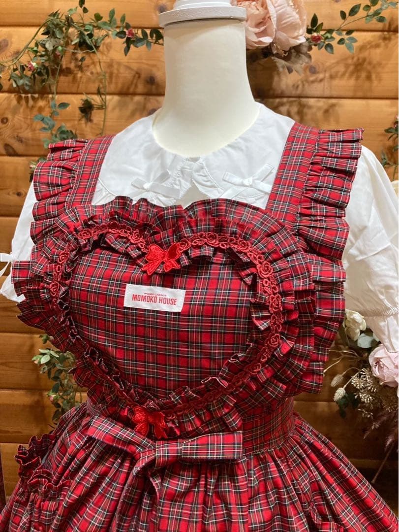 24時間以内に匿名配送 モモコハウス 赤チェック　エプロン