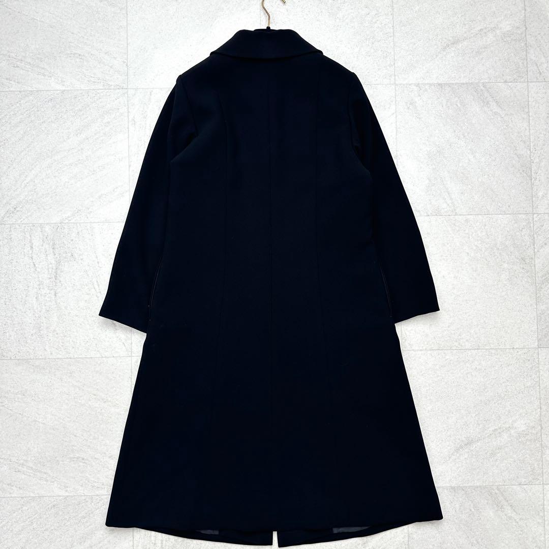 美品【東京ソワール】ライナー付 ステンカラーコート 2way ロング 比翼 黒