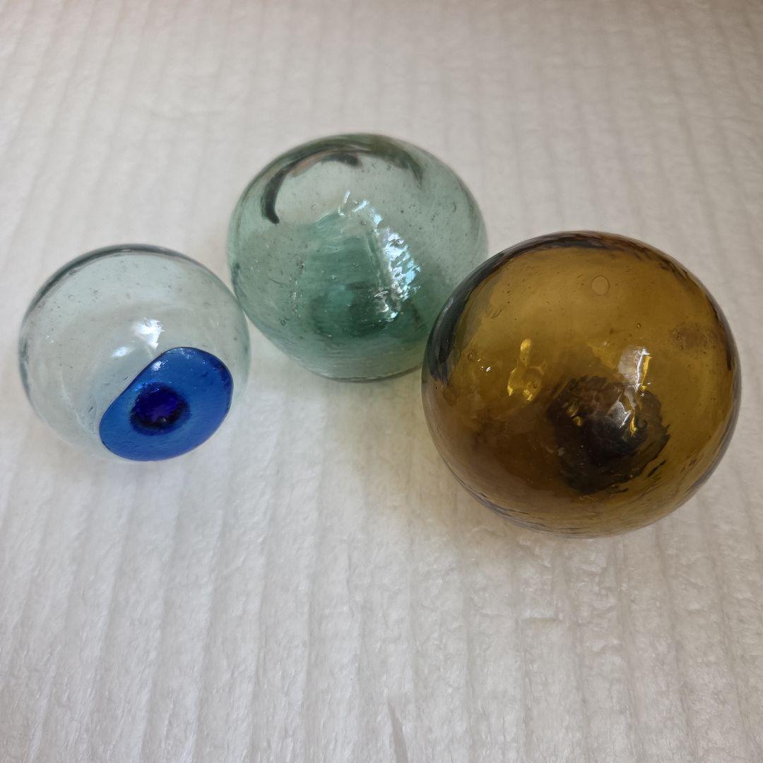 ガラス浮き玉 緑 青ボタン 変型 ☆缶茶