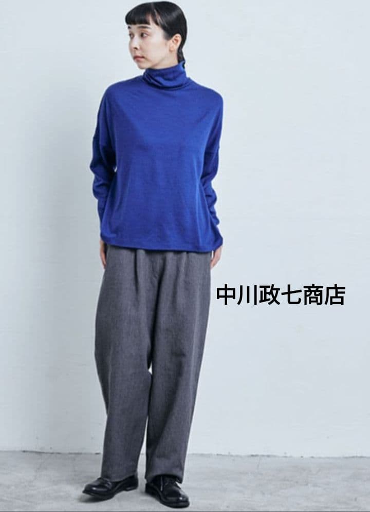 1728　中川政七商店♡ウールのタートルワイドプルオバー　ブルー　青