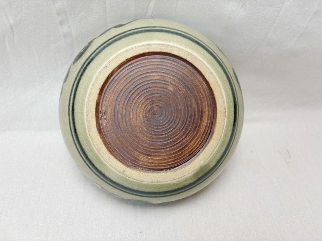 未使用 茶道具 清虚窯 平山秀 山女魚紋 喰籠 菓子鉢 茶道 陶印 共布 共箱