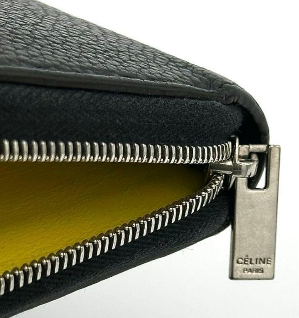 CELINE 長財布 ロゴ ラウンドファスナー レザー ブラック 黒色　©