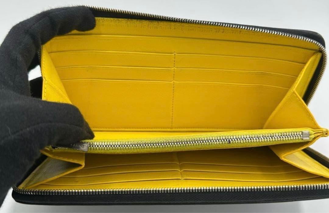 CELINE 長財布 ロゴ ラウンドファスナー レザー ブラック 黒色　©